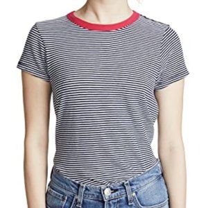 Rag & Bone/JEAN Striped T-shirt with Red Trim